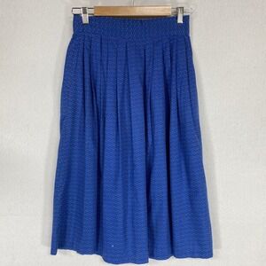 VTG Skirt Women's M Pleated 1970s Blue Floral Cottagecore Prairie w Pockets Twee